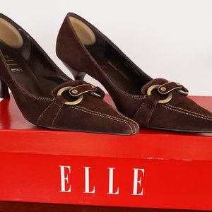 Elle Demur T Moro Brown Suede Buckle Kitten Heel Pumps Shoes 7 1/2
